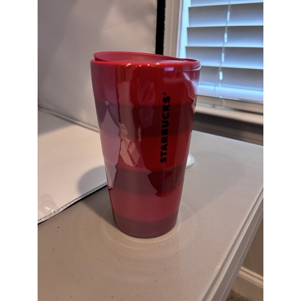 2021 STARBUCKS Holiday Valentines  Ceramic Tumbler Red Striped 12 Oz NWOT
